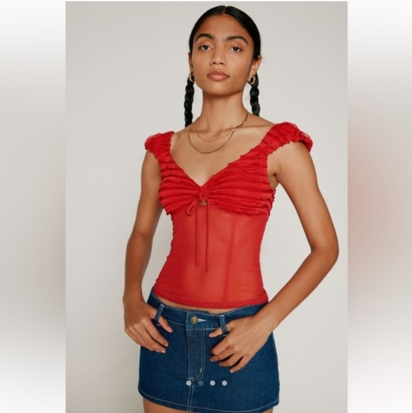 Kimchi Blue Tops - 🎉Kimchi Blue Red Ruched Sheer Blouse